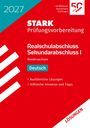 "STARK Prüfungsvorbereitung, Realschulabschluss, Niedersachsen, Deutsch. Rote und türkise Farbgestaltung mit Logo."