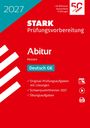 "2027 Stark Prüfungs­vorbereitung Abitur Hessen Deutsch GK. Drei weiße Streifen auf rotem Hintergrund. Jubiläumslogo."