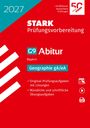 Roter Hintergrund mit Texten: "STARK Prüfungsvorbereitung", "G9 Abitur", "Geographie gA/eA", Symbole für PDF und Aufgaben.