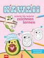 Text: "Kawaii - Schritt für Schritt zeichnen lernen. Mit Malvorlagen zum Ausmalen!" Illustration: Avocado mit Hut.