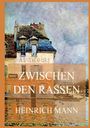 "ZWISCHEN DEN RASSEN" über einem Gebäude im impressionistischen Stil, darunter "HEINRICH MANN".