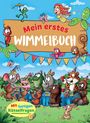 „Mein erstes Wimmelbuch“ und „Mit lustigen Rätselfragen“ auf einem bunten, fröhlichen Tierfest.