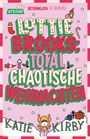 Text: "Lottie Brooks: Total chaotische Weihnachten." Illustration mit weihnachtlichen Motiven, wie Schneeflocken und Geschenken.