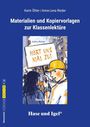 Buchcover: "Materialien und Kopiervorlagen zur Klassenlektüre". Illustration: Menschen mit Schild "HÖRT UNS MAL ZU!".
