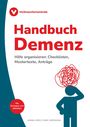 Logo der Verbraucherzentrale, Titel: "Handbuch Demenz", Untertitel und Autoren unten, Illustration mit Figur und rotem Wirrwarr.