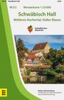 "W213 Wanderkarte 1:25 000 Schwäbisch Hall Mittleres Kochertal, Haller Ebene." Logo des Schwäbischen Albvereins. Fachwerkhäuser.