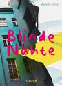 „Blinde Nähte“ in pink; Mareile Denz oben rechts; TULIPAN mit Logo unten. Gesicht in Seitenansicht vor grünem Gebäude.