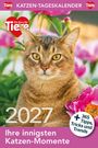„KATZEN-TAGESKALENDER 2027. Ihre innigsten Katzen-Momente“. Ein Katzenkopf vor Blumen, „Ein Herz für Tiere“-Logo.