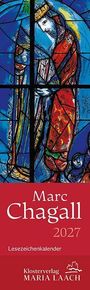 "Marc Chagall 2027 Lesezeichenkalender Klosterverlag Maria Laach." Illustration eines bunten, stilisierten Menschen.