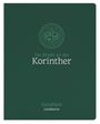"Die Briefe an die Korinther" und "EsraBibel LOGBUCH" im Zentrum auf grünem Hintergrund mit dekorativem Logo.