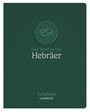 "Der Brief an die Hebräer," kunstvolles kreisförmiges Logo mit Schnörkeln, dunkelgrüner Hintergrund, EsraBibel Logbuch.
