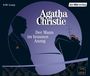 Text: "Agatha Christie, Der Mann im braunen Anzug, 3 CD Lesung, der Hörverlag." Illustration: Silhouette eines Mannes und ein Schiff.