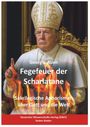 „Georg v. Auen - Fegefeuer der Scharlatane“ steht groß geschrieben. Ein Mann im päpstlichen Gewand sitzt auf einem Thron, umgeben von Flammen.