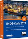 "Buchcover mit Text: 'IMDG-Code 2027', 'Amdt. 43-26'. Bild von Containerschiff im Hafen bei Nacht. Storck Hamburg Logo."