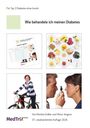 „Wie behandle ich meinen Diabetes“ oben, unten Text „Von Monika Grüßer und Viktor Jörgens“, Bilder von Sport, Essen, Untersuchung.
