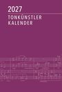 2027 TONKÜNSTLER KALENDER. Lila Hintergrund, untere Hälfte mit weißen Notenlinien und Noten.