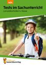 "Tests im Sachunterricht. Lernzielkontrollen 4. Klasse." Ein Kind mit Helm und Rucksack auf einem Fahrrad, Daumen hoch.