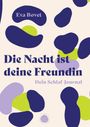 "Eva Bovet. Die Nacht ist deine Freundin. Dein Schlaf-Journal." Abstrakte Formen in Blau, Grün, Violett auf hellem Hintergrund.