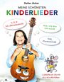 „Meine schönsten Kinderlieder“, Bunte Schrift mit Aussagen wie „1,2,3 im Sauseschritt“. Ein Mann hält eine Gitarre.