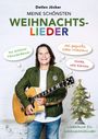 Texte: "MEINE SCHÖNSTEN WEIHNACHTSLIEDER", "Detlev Jöcker", "Du schöner Tannenbaum", "Sei gegrüßt, lieber Nikolaus", "Dicke, rote Kerzen". Ein Mann mit Gitarre, eine Illustration eines Weihnachtsbaums.
