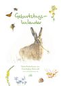 "Geburtstagskalender" in grüner Schrift; Illustration eines Hasen mit Blume im Maul, umgeben von Insekten und Pflanzen.