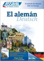 Text: "El alemán Deutsch", "Libro y grabaciones de audio", "100 lecciones", "160 minutos de duración". Collage: deutsche Wahrzeichen.