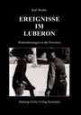 Titel: "Ereignisse im Luberon", darunter "Wahrnehmungen in der Provence". Schwarz-weiß Foto eines Gesprächs zwischen zwei Männern.