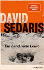 Text: "David Sedaris", "Ein Land, viele Leute", "SPIEGEL Bestseller-Autor". Oben orange, unten Strandszene mit Paar.