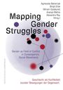 „Mapping Gender Struggles“ steht groß im Zentrum. Bunte Kreise mit Linien verbinden die Elemente in abstrakter Anordnung.