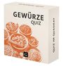 "GEWÜRZE QUIZ" und "QUIZ IM QUADRAT" auf einer Box mit Gewürzabbildungen in Schalen.