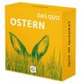 Gelbe Packung mit Texten "OSTERN - DAS QUIZ" und "QUIZ IM QUADRAT". Illustrationen von Hasenohren im Gras, darunter ein "G".