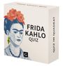 FRIDA KAHLO QUIZ und QUIZ IM QUADRAT; Illustration einer Person mit Blumen im Haar und Ohrringen.
