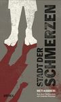"STADT DER SCHMERZEN", METI KAMBERI. Zwei stehende Beine, weiße Silhouette, rote Schatten, grauer Hintergrund. ANTHEA.