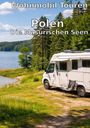 Text: "Wohnmobil Touren Polen Die Masurischen Seen". Ein Wohnmobil steht am Seeufer, umgeben von Wald.