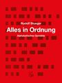 "Rudolf Stueger, Alles in Ordnung, Alphabetisches Gemälde." Rote, geometrische Formen auf rotem Hintergrund mit Fischlogo.