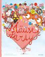 Der Text zeigt "Mäuse-Party", "Jaka Vukotič", "Gaja Kos". Fröhliche Mäuse feiern mit bunten Luftballons und Girlanden.