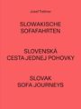 Text: "Josef Trattner", "Slowakische Sofafahrten", "Slovenská Cesta Jednej Pohovky", "Slovak Sofa Journeys". Roter Hintergrund.