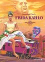 Text: "Dominique Osuch, Frida Kahlo, Eine Straßenbahn namens Diego." Malerische Darstellung von Frida Kahlo auf einer rosa Straßenbahn.