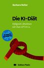 „Barbara Reiter: Die KI-Diät“ und "Erfolgreich Abnehmen mit Chat-GPT & Co." Ein Maßband und ein Logo mit "Barbara promptet".
