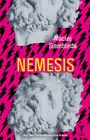 Der Text zeigt "Maciej Siembieda", "NEMESIS". Illustration: Grauer Kopf auf pinkem Hintergrund mit schwarzen Blitzen.