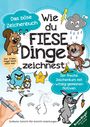 Cover eines witzigen Zeichenbuchs mit frechen Tieren, einer wütenden Wolke und Texten wie "Wie du FIESE Dinge zeichnest".