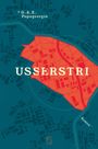 Titel: "USSERSTRI". Autor: "G.A.E. Papageorgiu". Unten "Roman". Illustration einer Karte in Rot auf blauem Grund.