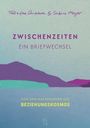 "Zwischenzeiten: Ein Briefwechsel." Illustration mit Bergen am Horizont in lila und türkis auf blauem Grund.