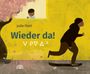 "Wieder da!", Text von Julie Flett, Kind am Fenster, Person auf Skateboard, gelber Hintergrund mit Baum.