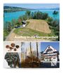 „Ausflug in die Vergangenheit: Archäologische Streifzüge durch den Kanton Luzern.“ Oben: See, Wald. Unten: Artefakte, Turm, Haus.