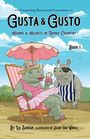 „Gusta & Gusto: Hörner und Herzen im Nashornland“, Buch 1. Zwei Nashörner in sommerlicher Kleidung am Strand.