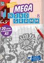 MEGA NONOGRAMM Nr. 8, 20 Rätsel im Großformat A3, Logisches Malen. Ein Bleistift zeigt auf ein ausgefülltes Nonogramm.