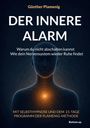 "DER INNERE ALARM" von Günther Plamenig. Eine Person mit einem leuchtenden Punkt im Brustbereich.