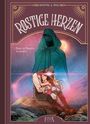 "Rostige Herzen" und "Ohne an Morgen zu denken" auf einem mystischen Cover mit einer vermummten Figur und zwei Personen.