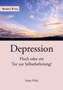 "Ansphera Verlag" oben, darunter "Depression: Fluch oder ein Tor zur Selbstbefreiung?" von Sonja Vilela. Himmel mit Wolken.